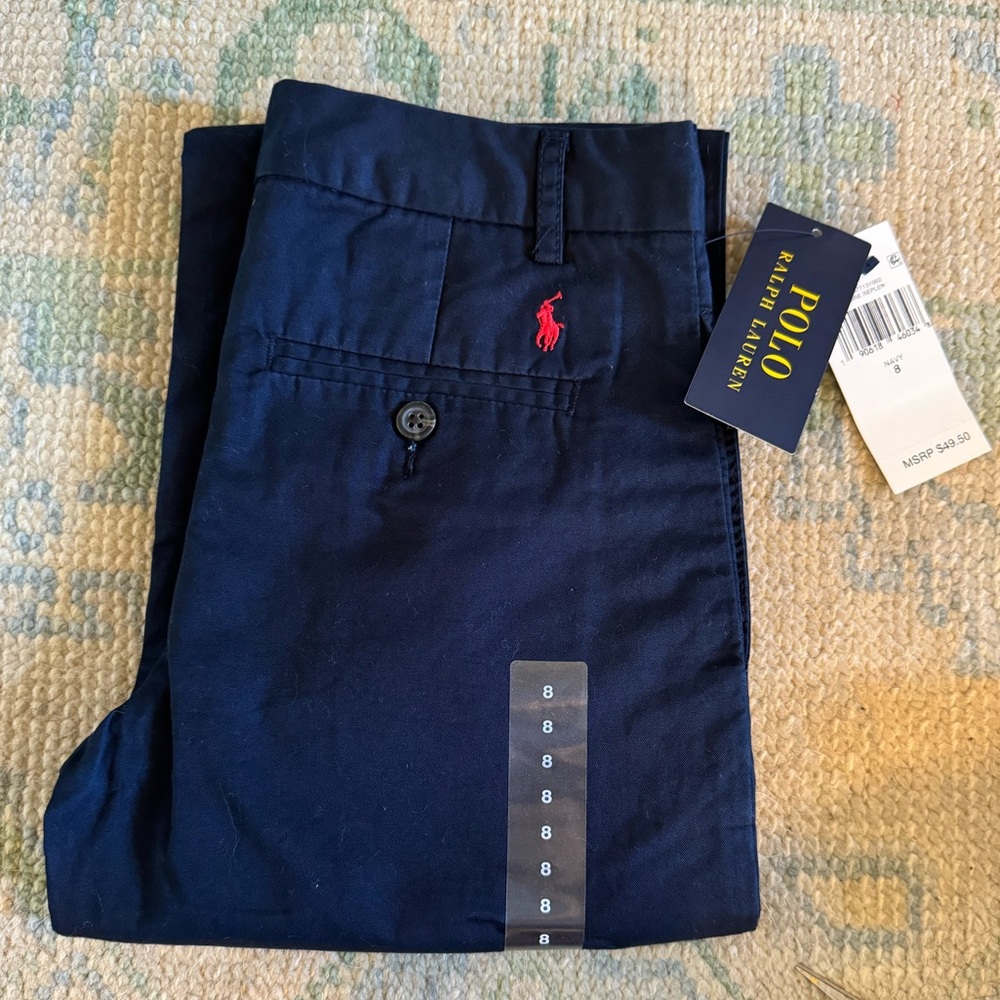 NWT Navy Ralph Lauren Boys Flat Front Straight Leg Chicos